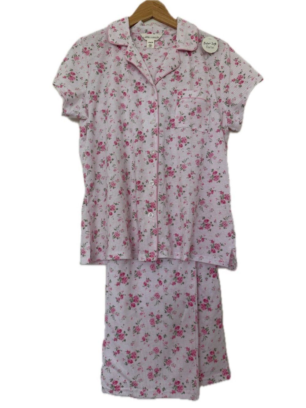 Laura Ashley Pink Roses & Stripes 2PC Pajama Set